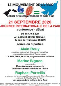 Affiche de la soirée organisée par le comité de Dijon Métropole et Côte d'or du mouvement de la paix